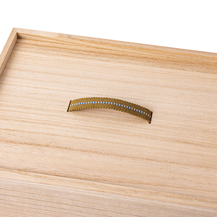 Japanese Paulownia Wood Bread Storage Box 1.5 Loaf size with lid placed on a clean white background