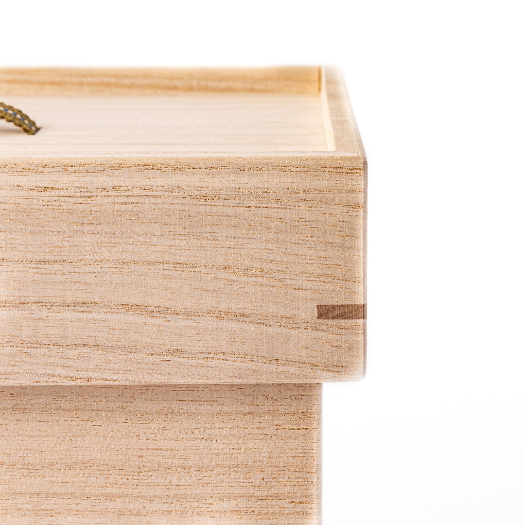 Japanese Paulownia Wood Bread Storage Box 1.5 Loaf size with lid placed on a clean white background