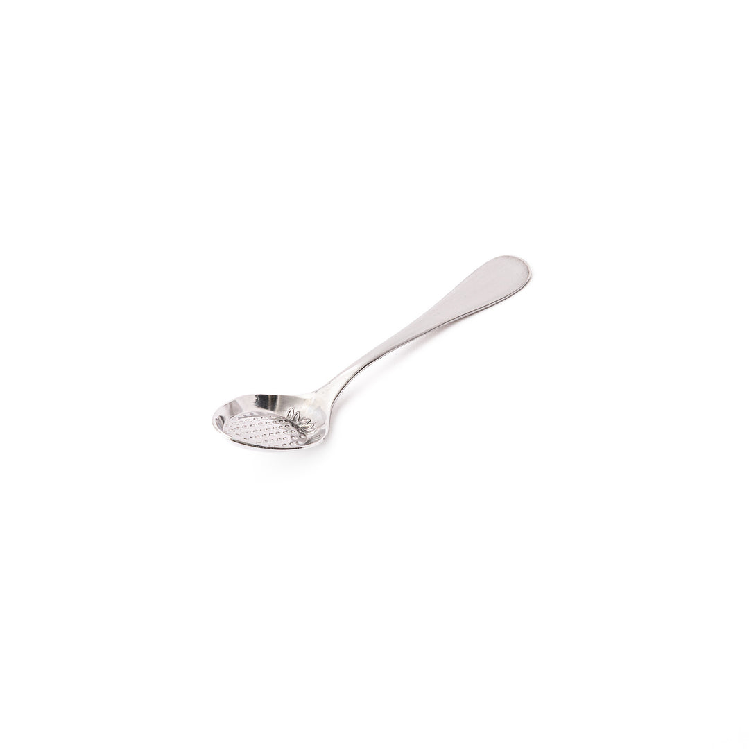 Japanese stainless steel strawberry spoon features flat embossed bottom for mashing fresh fruit easily