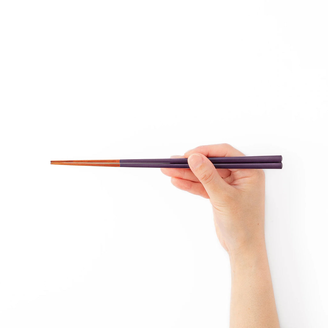Pair of eggplant purple Japanese traditional color bamboo chopsticks with fine tips for an elegant and precise dining experience