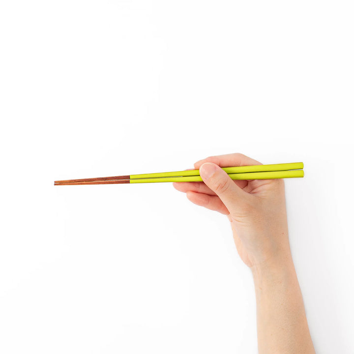 Pair of fresh leaf green Japanese traditional color bamboo chopsticks with fine tips for an elegant and precise dining experience