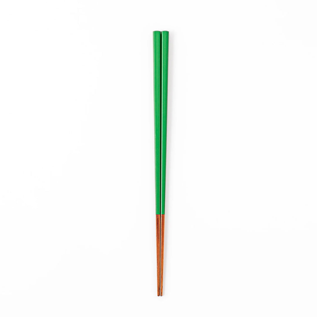 Pair of evergreen green Japanese traditional color bamboo chopsticks with fine tips for an elegant and precise dining experience