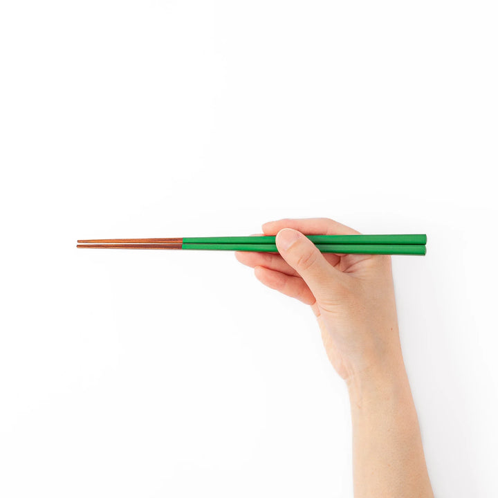 Pair of evergreen green Japanese traditional color bamboo chopsticks with fine tips for an elegant and precise dining experience