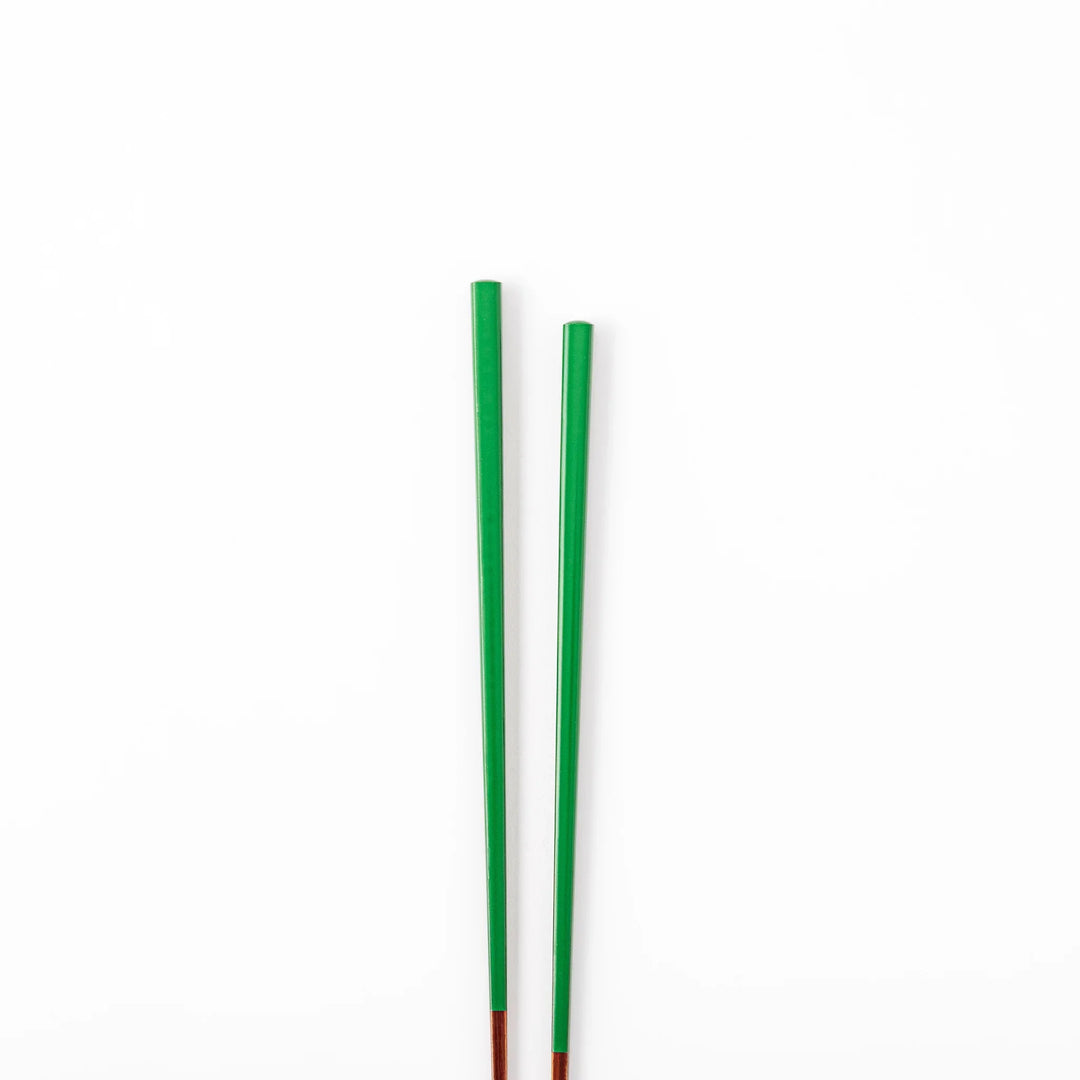 Pair of evergreen green Japanese traditional color bamboo chopsticks with fine tips for an elegant and precise dining experience