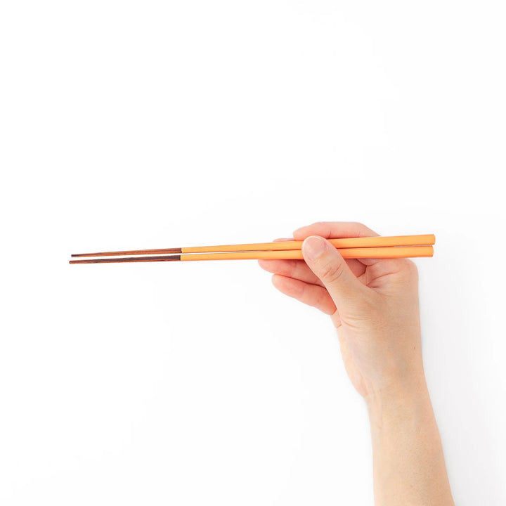 Pair of persimmon orange Japanese traditional color bamboo chopsticks with fine tips for precise and elegant dining