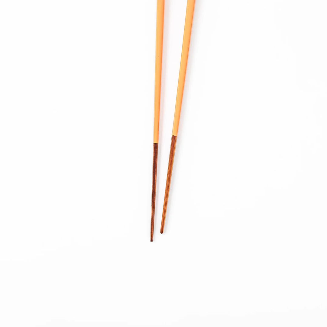 Pair of persimmon orange Japanese traditional color bamboo chopsticks with fine tips for precise and elegant dining