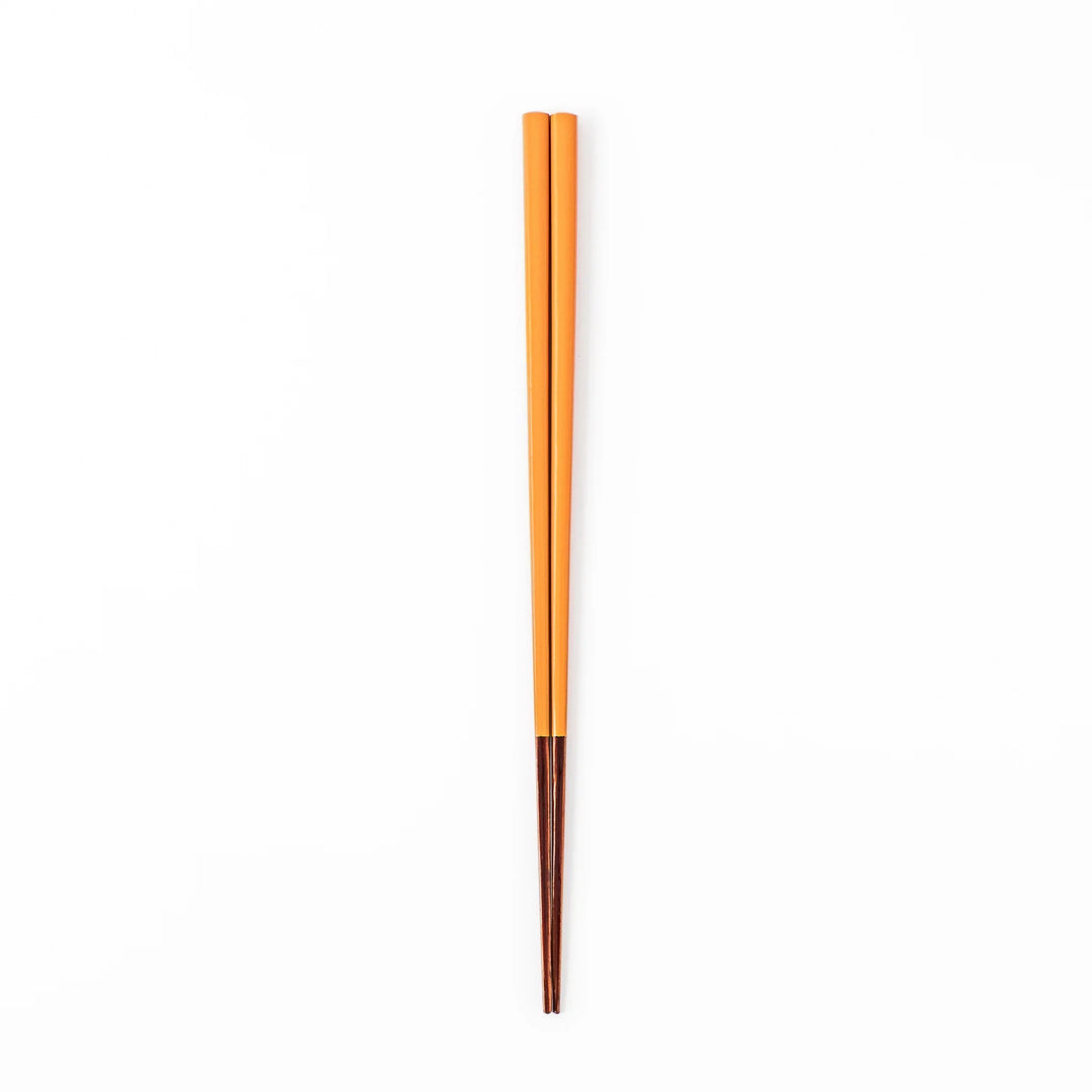 Pair of tangerine orange Japanese traditional color bamboo chopsticks with fine tips for a precise and elegant dining experience