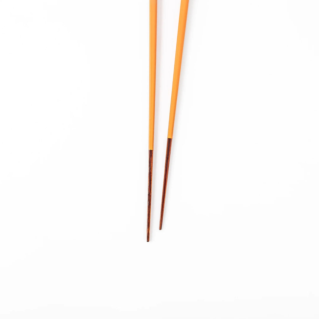Pair of tangerine orange Japanese traditional color bamboo chopsticks with fine tips for a precise and elegant dining experience