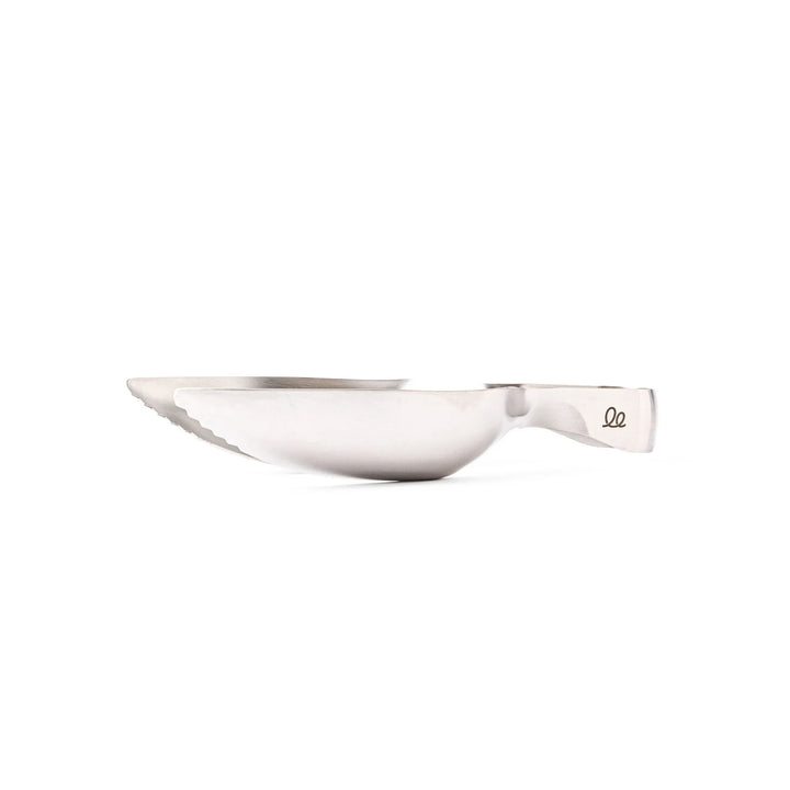 Japanese stainless steel ice scoop tongs with serrated edges and ergonomic curved design for secure grip and easy handling