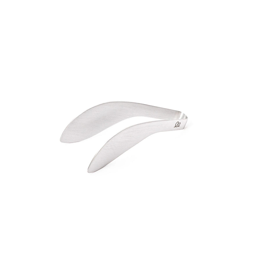 Japanese stainless steel precision fingertip tongs with slim curved tips and brushed finish for delicate plating