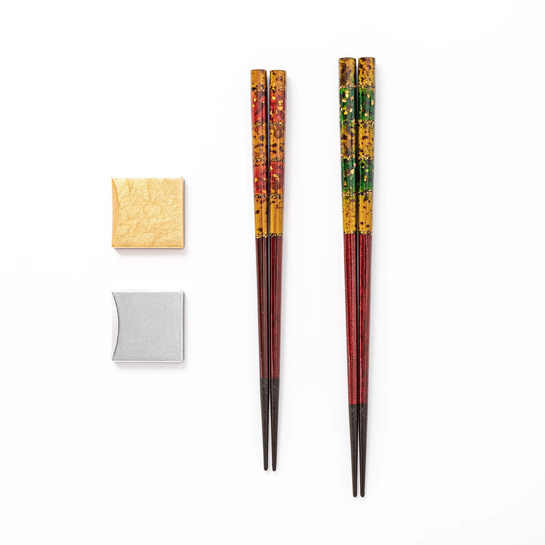 Japanese lacquer chopsticks with gold and silver rests