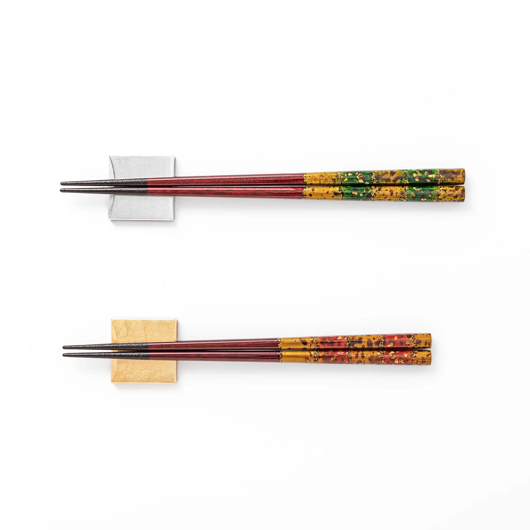 Japanese lacquer chopsticks with gold and silver rests