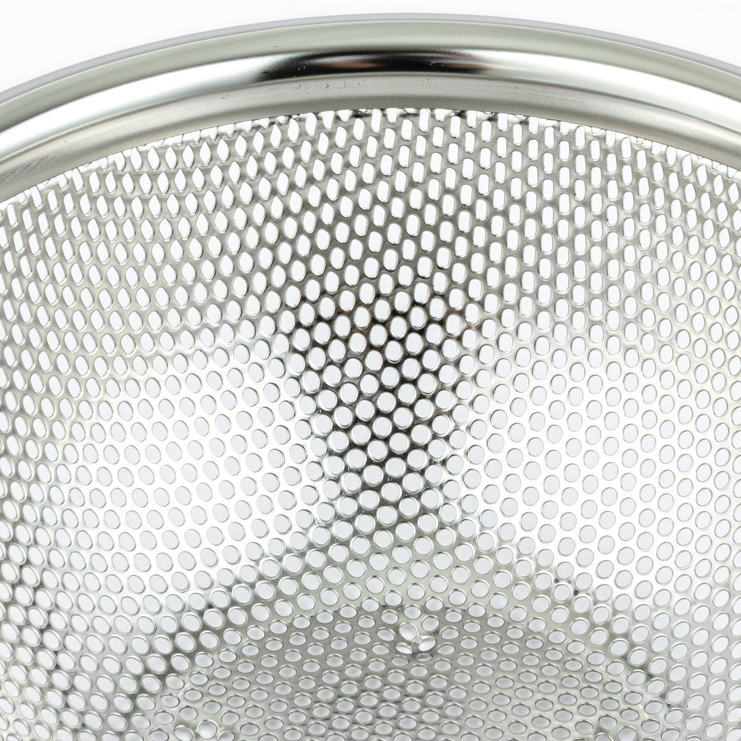 Japanese stainless steel mixing bowl and mesh strainer set, featuring an extra small colander for kitchen prep