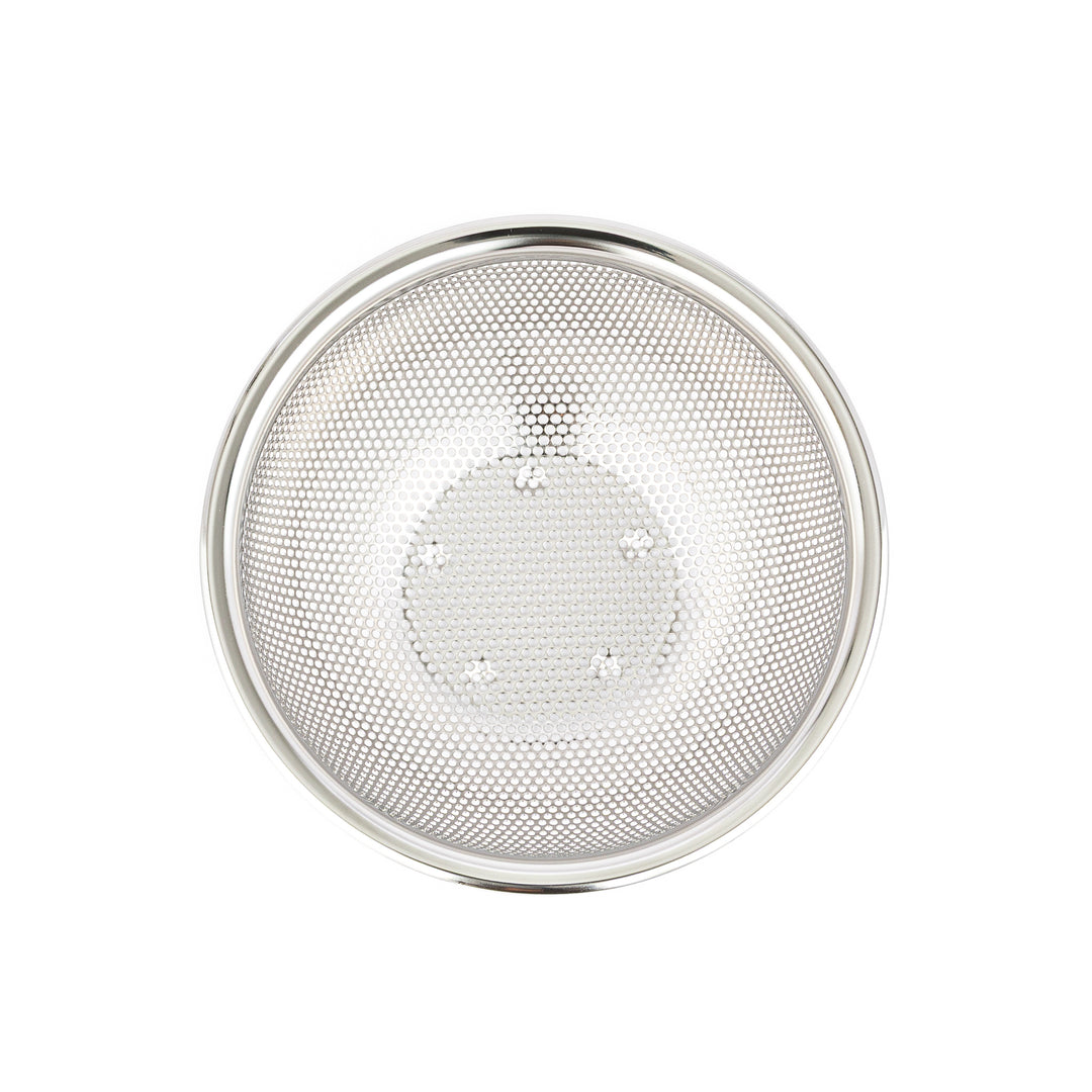 Japanese stainless steel mixing bowl and mesh strainer set, featuring an extra small colander for kitchen prep