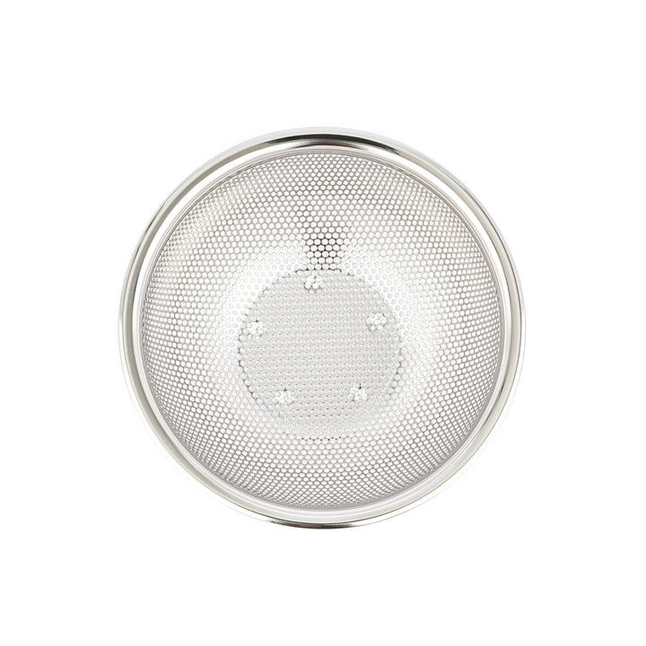Japanese stainless steel mixing bowl and mesh strainer set, featuring an extra small colander for kitchen prep