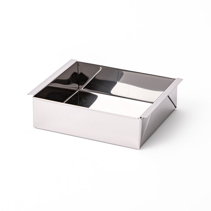Japanese stainless steel Nagashikan jelly mold set together with removable inner tray on white background