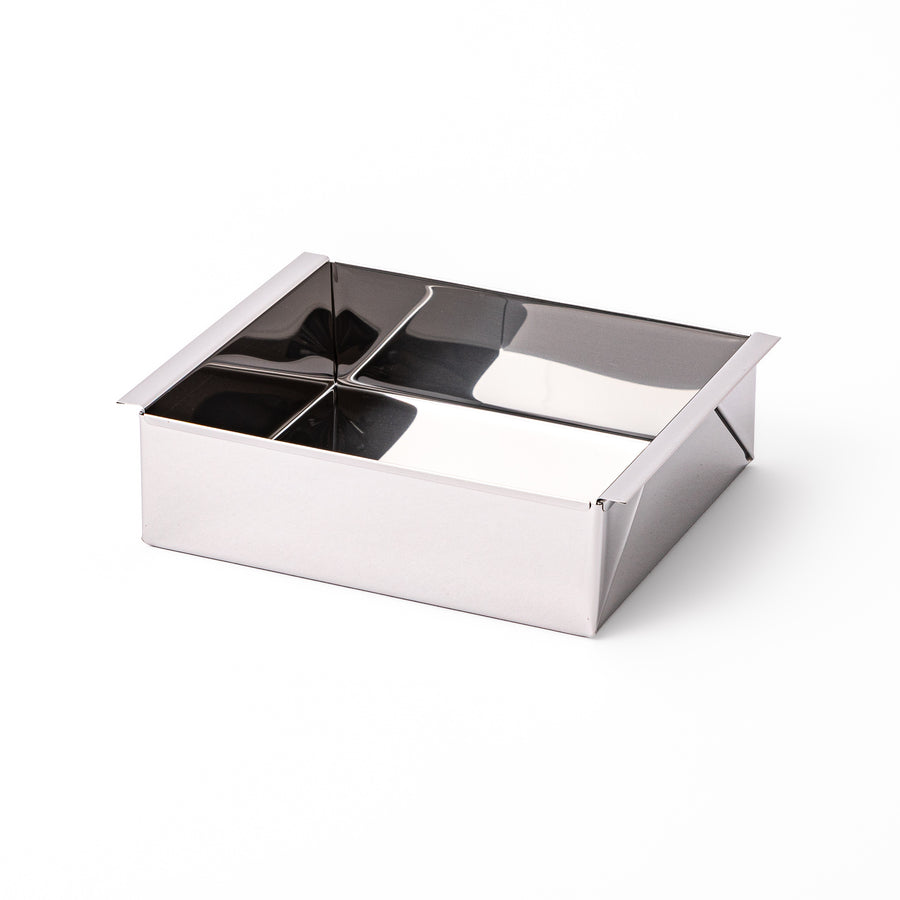Japanese stainless steel Nagashikan jelly mold set together with removable inner tray on white background