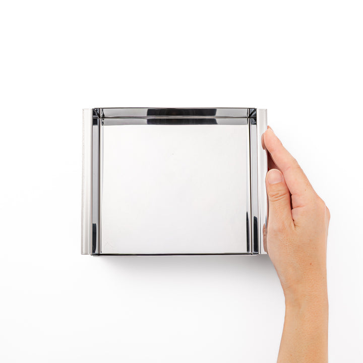 Japanese stainless steel Nagashikan jelly mold set together with removable inner tray on white background