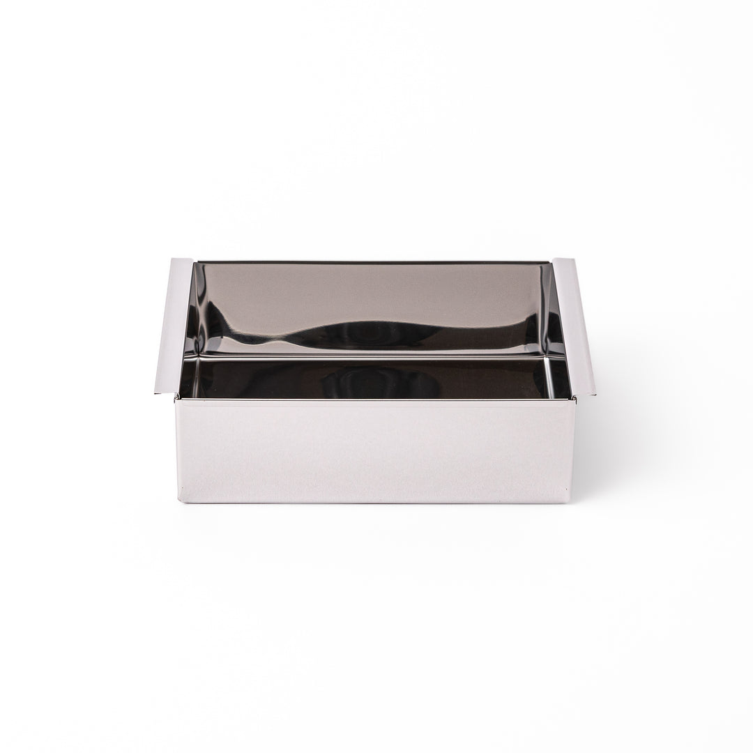 Japanese stainless steel Nagashikan jelly mold set together with removable inner tray on white background