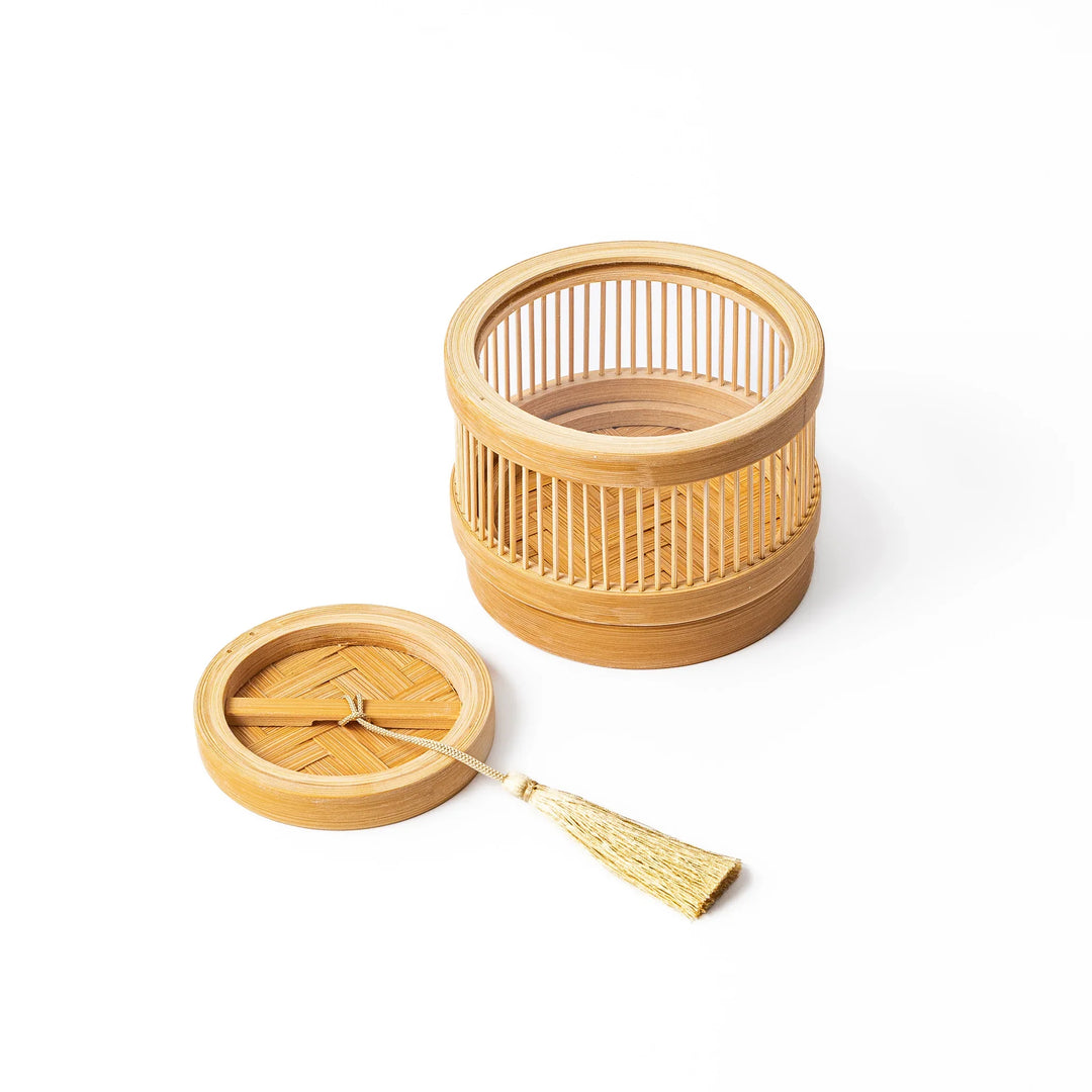 Japanese bamboo incense warmer set with glass holder and matcha scented incense pieces for relaxing aroma and home decor