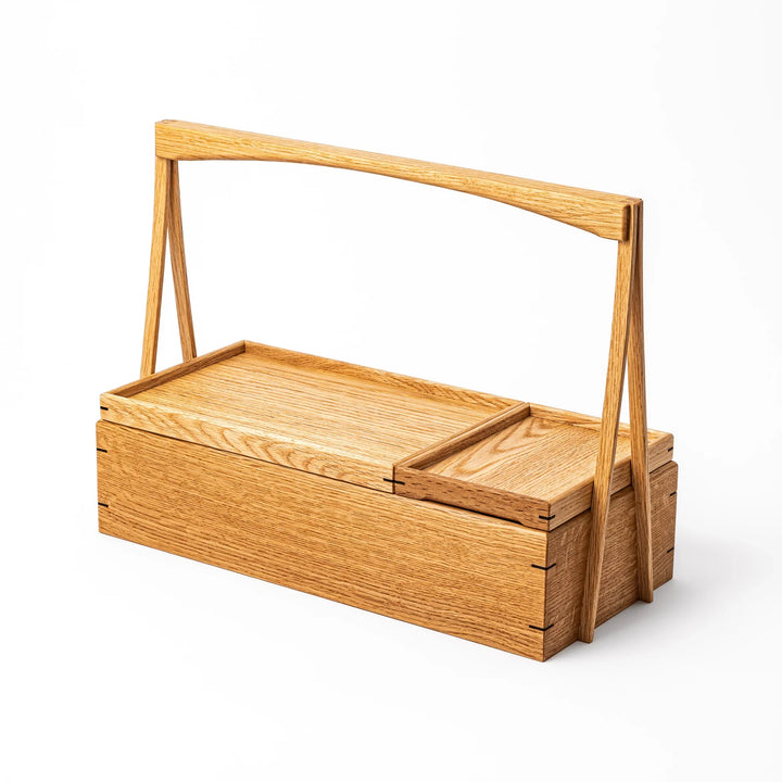 Japanese Okamochi Wooden Storage Caddy with Removable Serving Trays