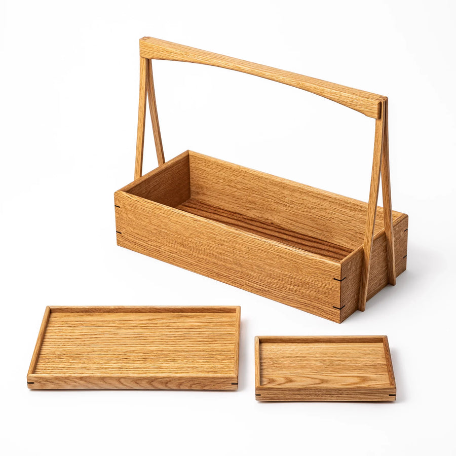 Japanese Wooden Okamochi Storage Caddy with Removable Trays