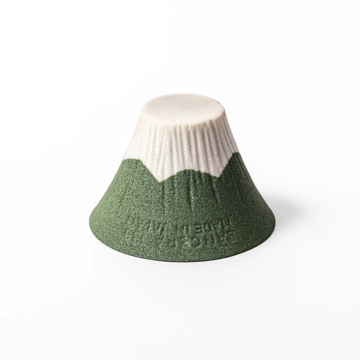 Matcha green Mount Fuji ceramic coffee filter with snowy peak design, handcrafted in Japan for reusable pour-over brewing and stylish kitchen decor.