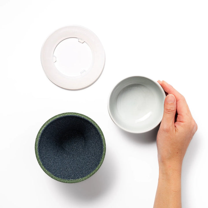 Matcha green Mount Fuji ceramic coffee filter with snowy peak design, handcrafted in Japan for reusable pour-over brewing and stylish kitchen decor.