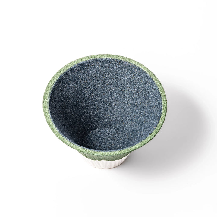 Matcha green Mount Fuji ceramic coffee filter with snowy peak design, handcrafted in Japan for reusable pour-over brewing and stylish kitchen decor.