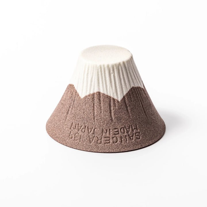 Cocoa Mount Fuji ceramic coffee filter with snowy peak design, handmade in Japan for eco-friendly pour-over brewing and kitchen decor.