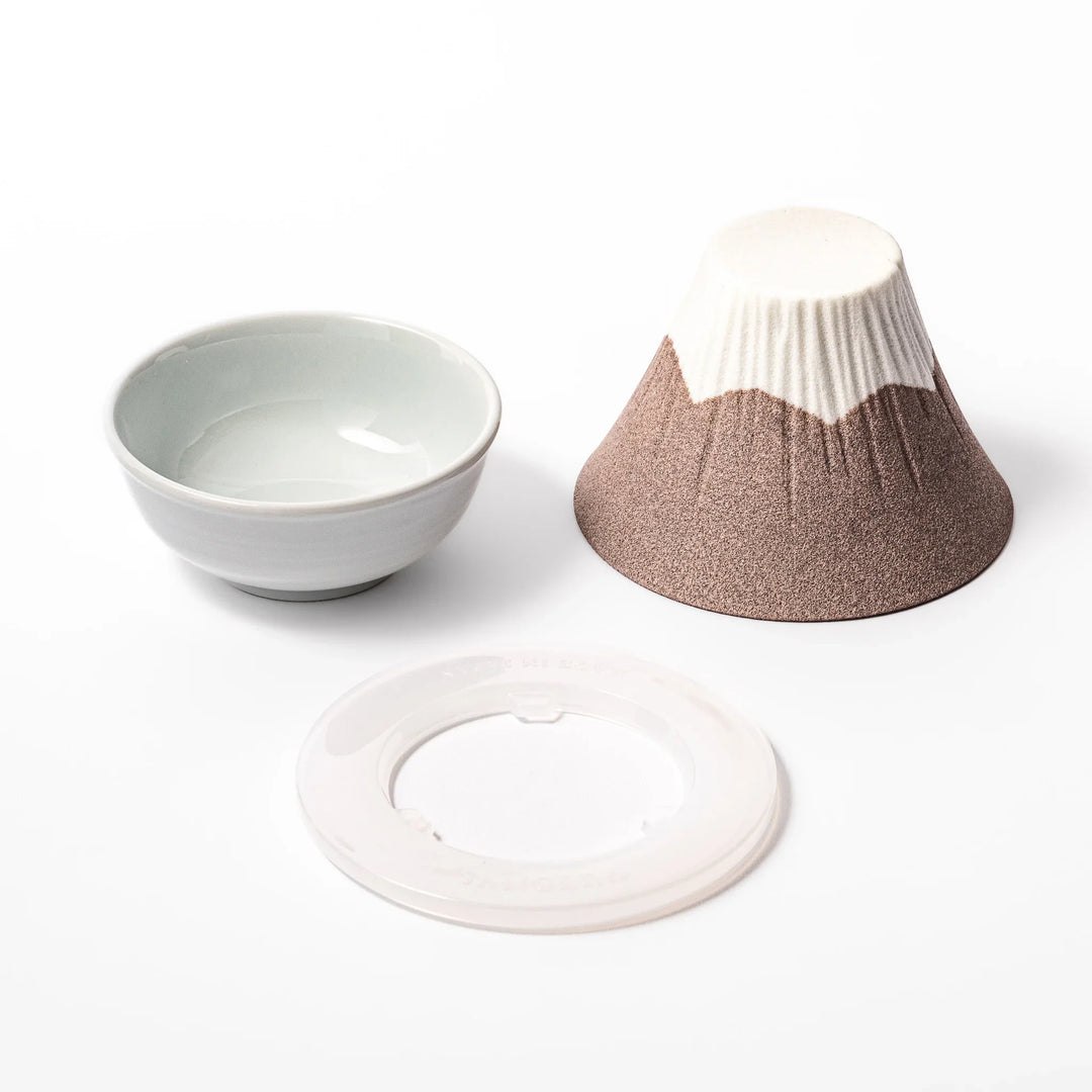 Cocoa Mount Fuji ceramic coffee filter with snowy peak design, handmade in Japan for eco-friendly pour-over brewing and kitchen decor.