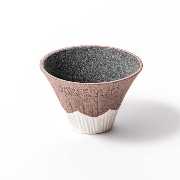Cocoa Mount Fuji ceramic coffee filter with snowy peak design, handmade in Japan for eco-friendly pour-over brewing and kitchen decor.