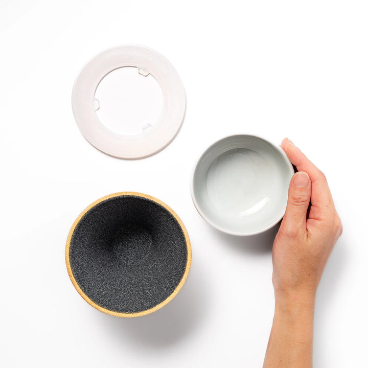 Sunflower yellow Mount Fuji ceramic coffee filter with snowy peak design, handcrafted in Japan for eco-friendly pour-over brewing and decor.