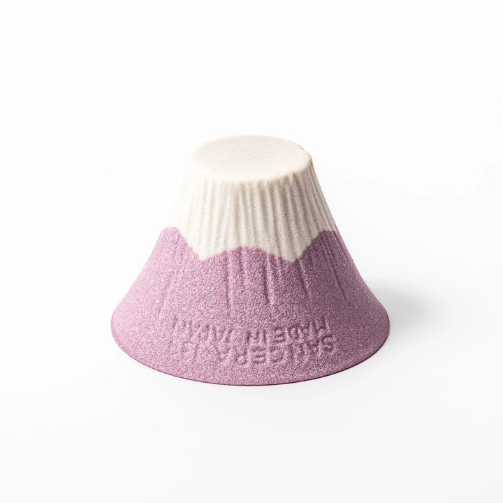 Lavender Mount Fuji ceramic coffee filter with snowy peak design, handcrafted in Japan for eco-friendly pour-over brewing and unique decor.