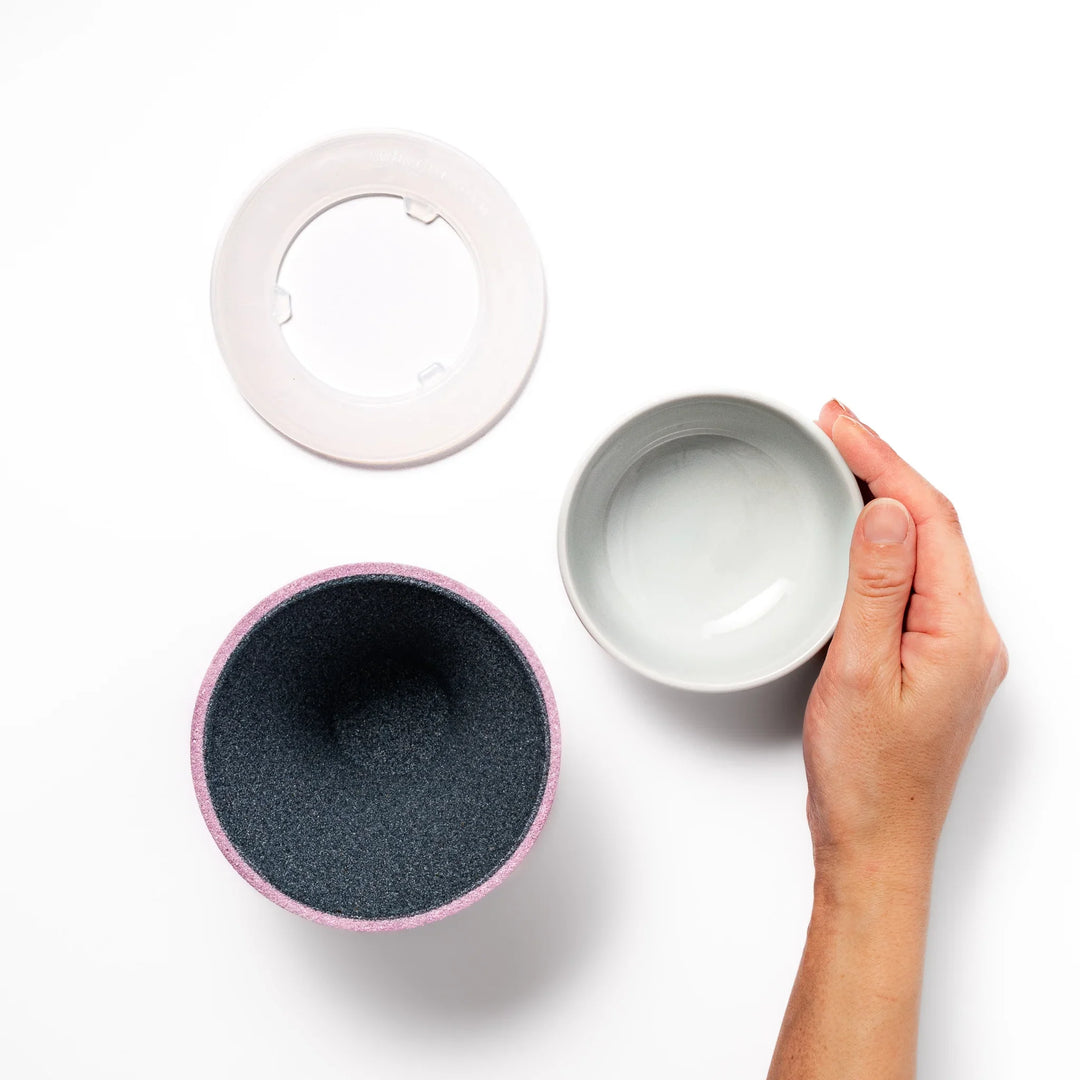 Lavender Mount Fuji ceramic coffee filter with snowy peak design, handcrafted in Japan for eco-friendly pour-over brewing and unique decor.