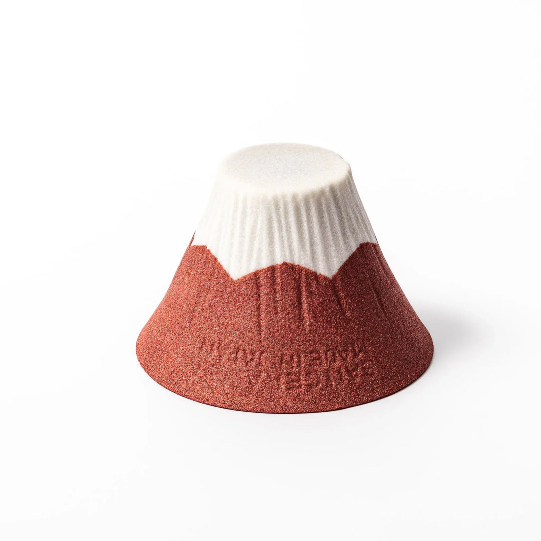Mount Fuji ceramic coffee filter in red and white design, handcrafted in Japan for sustainable brewing and unique Japanese kitchen decor.