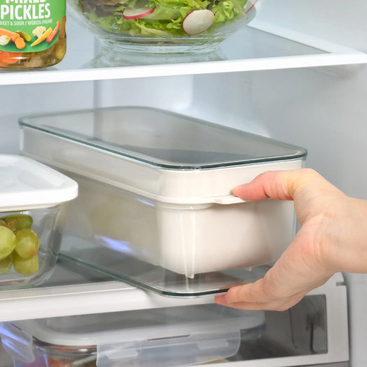 Japanese nukazuke fermentation box with clear lid and black rice paddle for home pickling and storage.