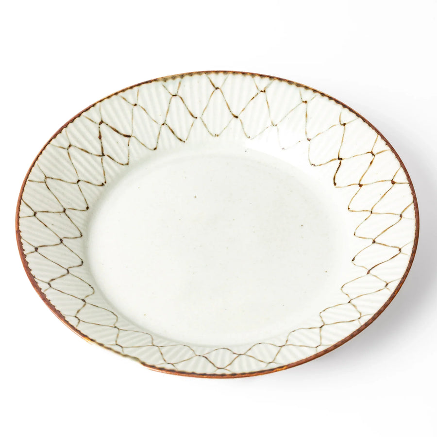 Rustic diamond weave ceramic salad plate in off white glaze