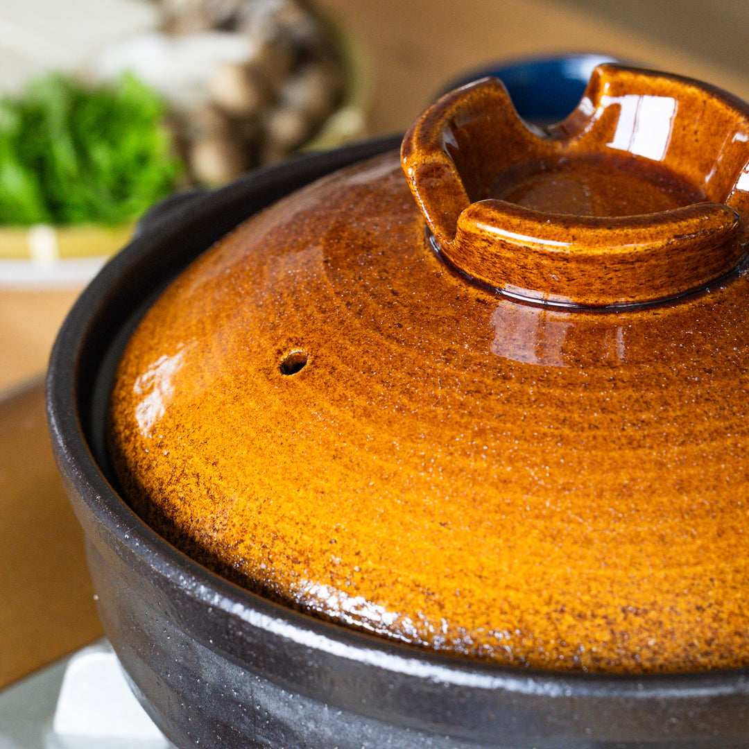 Rustic glaze induction compatible donabe lid brown ceramic japanese clay pot hot pot cooker kitchenware