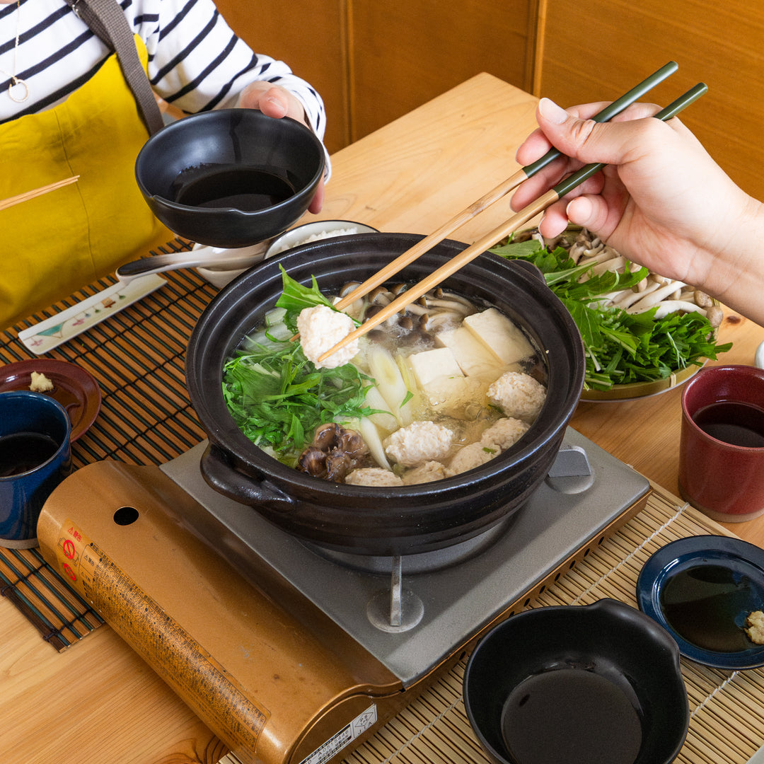 Nami serving hot pot from open rustic glaze induction compatible donabe japanese clay pot with chicken meatballs tofu
