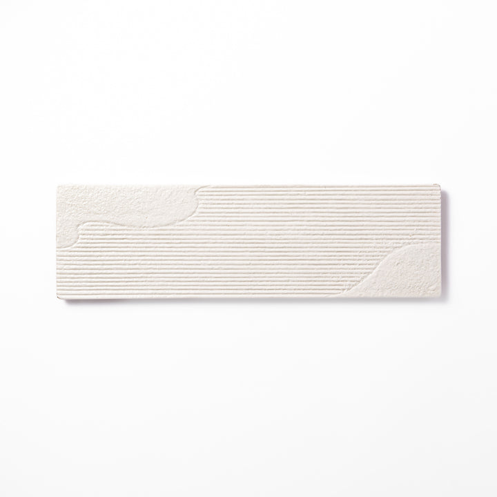 Rectangular white ceramic serving plate with fine ridged texture and soft matte-gloss contrast, ideal for modern Japanese table presentations.