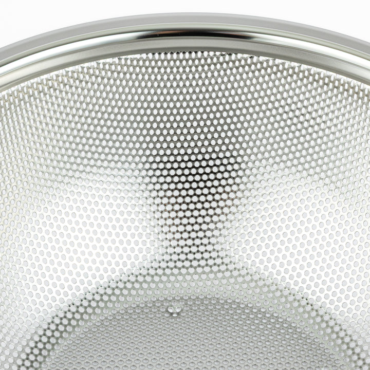 Japanese stainless steel mixing bowl and mesh strainer set, featuring an extra large colander for kitchen prep