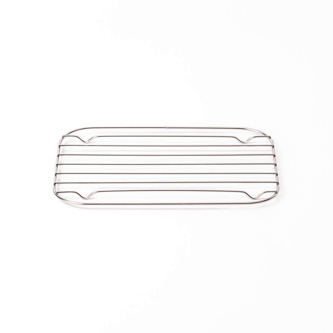 Small Japanese stainless steel prep tray wire rack, a durable cooling grate perfect for tempura and oil draining