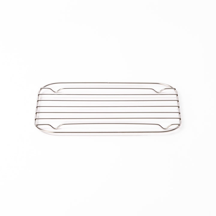 Small Japanese stainless steel prep tray wire rack, a durable cooling grate perfect for tempura and oil draining