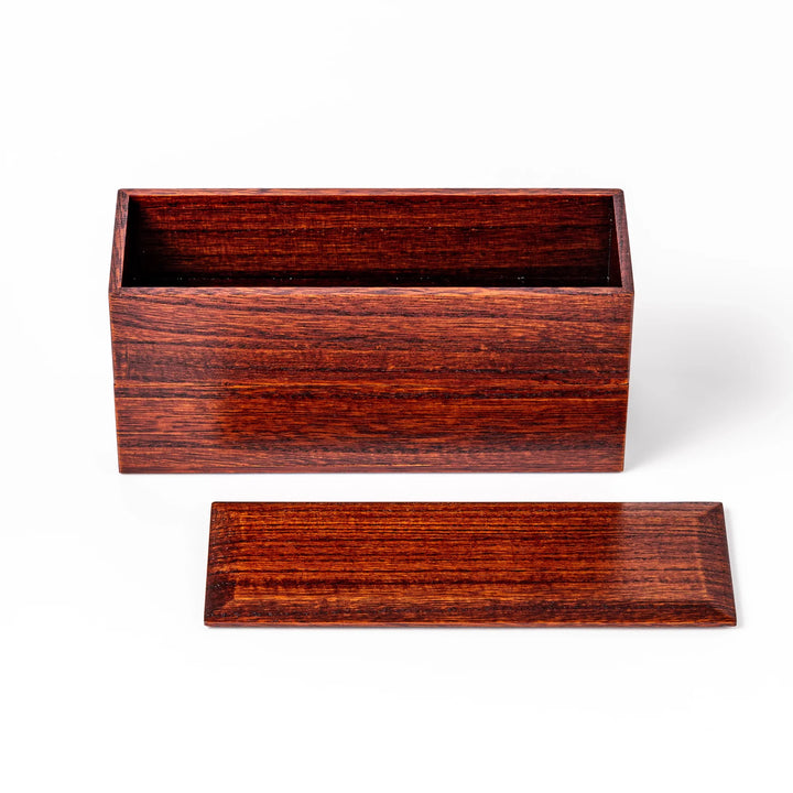 Rectangular two-tier bento box crafted from dark brown paulownia wood, showcasing a sleek grain pattern and a seamless, minimalist design.