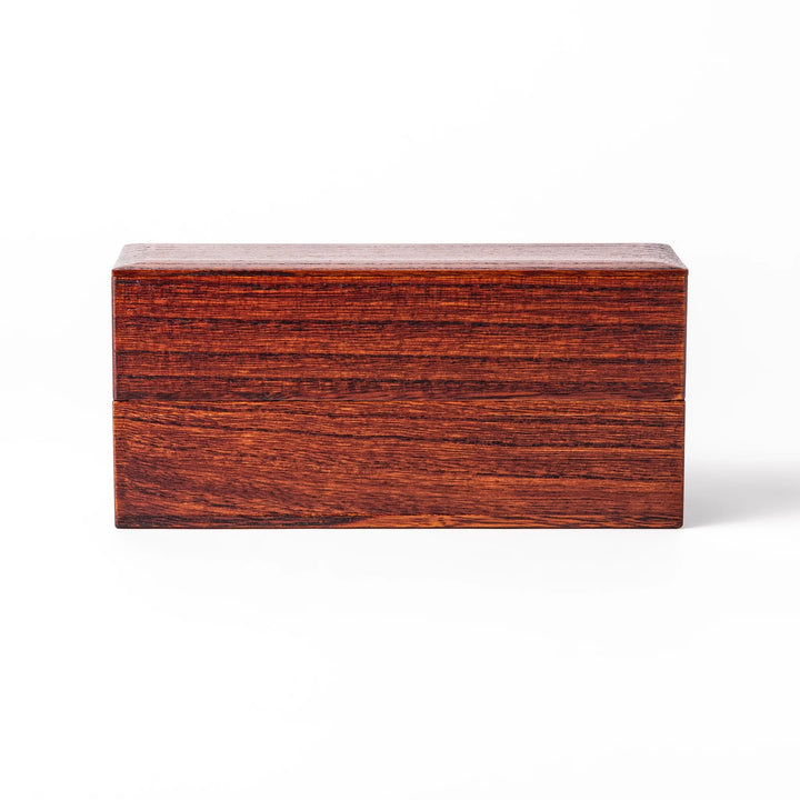 Rectangular two-tier bento box crafted from dark brown paulownia wood, showcasing a sleek grain pattern and a seamless, minimalist design.