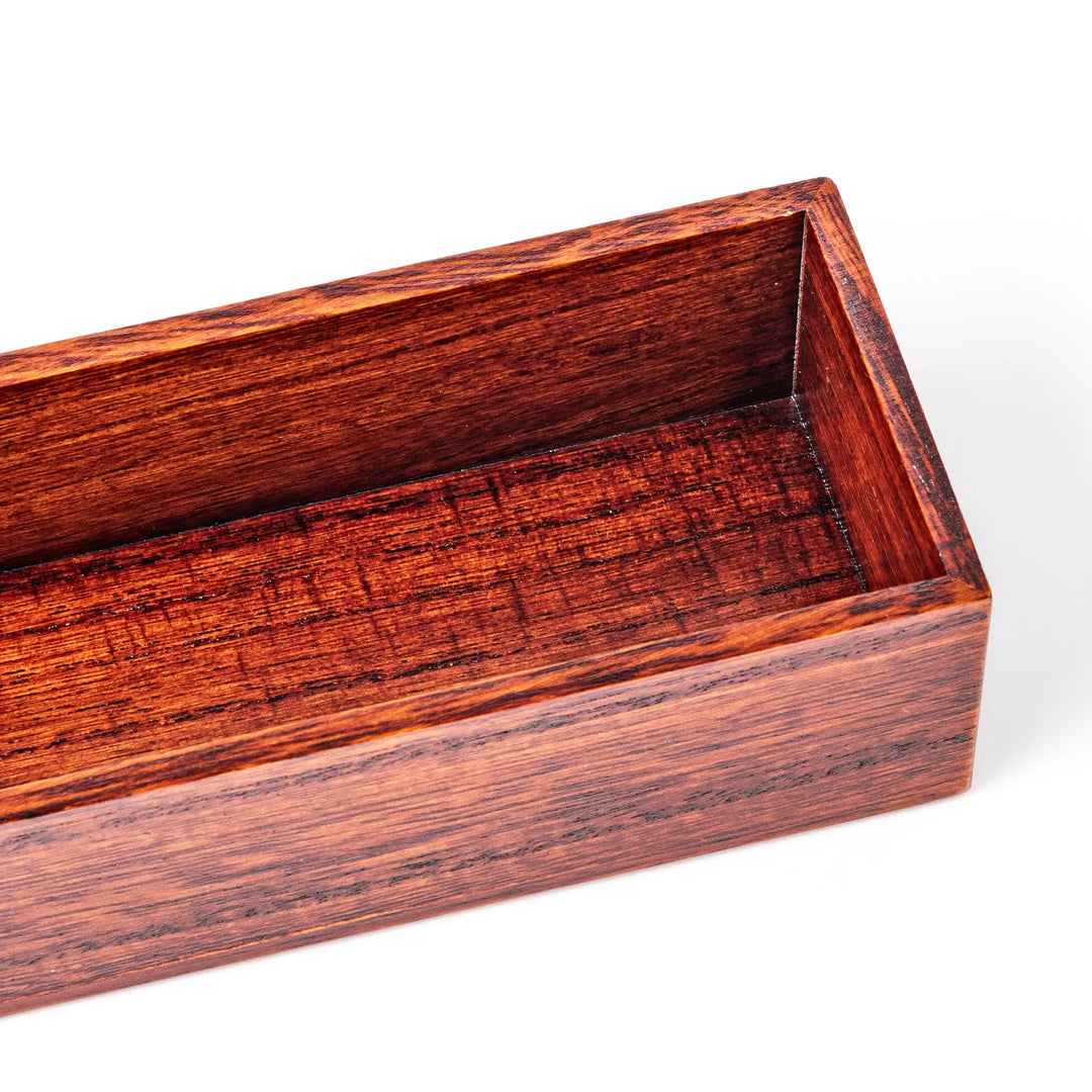 Rectangular two-tier bento box crafted from dark brown paulownia wood, showcasing a sleek grain pattern and a seamless, minimalist design.