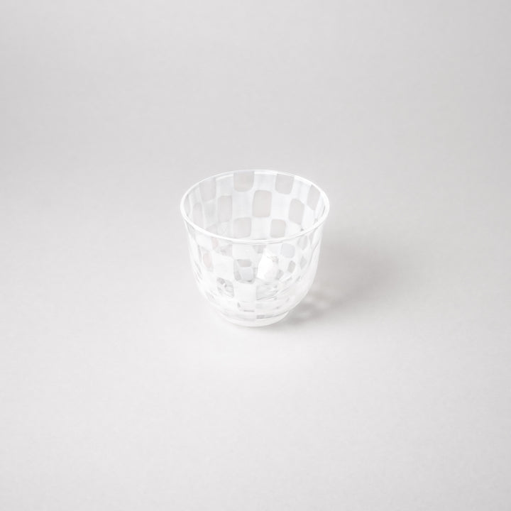 Vintage checkered glass tea cup with textured pattern clear Japanese style tumbler for tea water or sake minimalist tableware