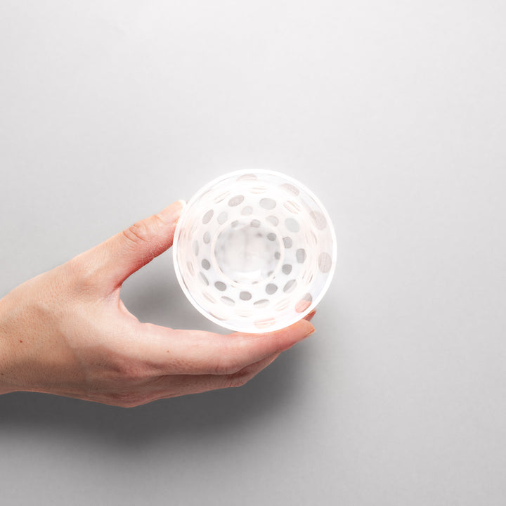 Vintage polka dot glass tea cup with textured pattern clear Japanese style tumbler for tea water or sake minimalist tableware