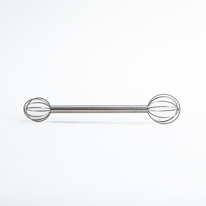 Double-ended stainless steel mini whisk with balloon-shaped heads on both sides